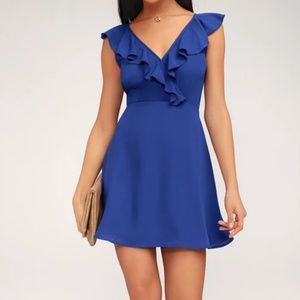 ROYAL BLUE RUFFLED BACKLESS DRES